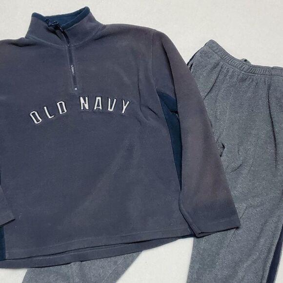 VINTAGE Old Navy Quarter-Zip Gray Striped Fleece Sweater Cropped Joggers Set Med - Picture 4 of 16